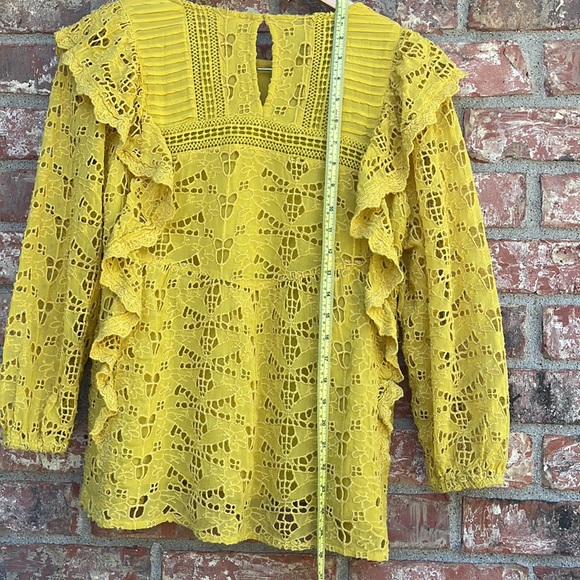 Anthropologie Yellow Clemetine Eyelet Long Sleeve Lined Boho Top Womens Size 8 - Picture 3 of 14